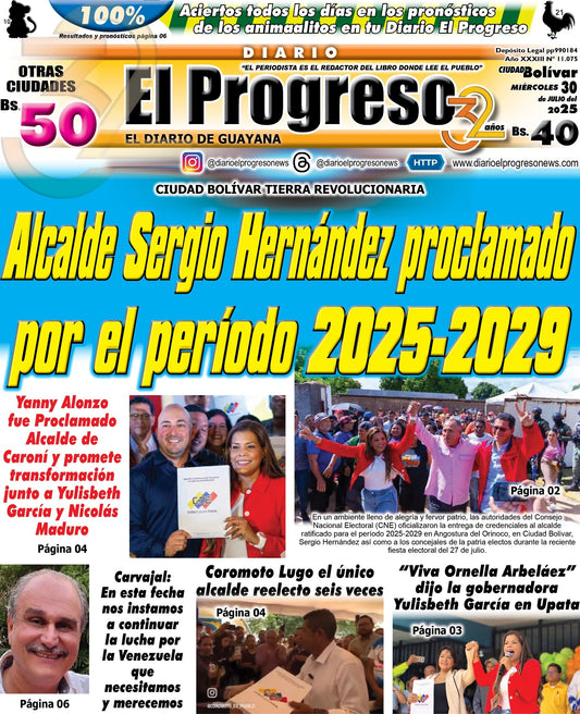 TITULARES DIARIO EL PROGRESO  EDICIÓN MIÉRCOLES 30 DE JULIO DE 2025