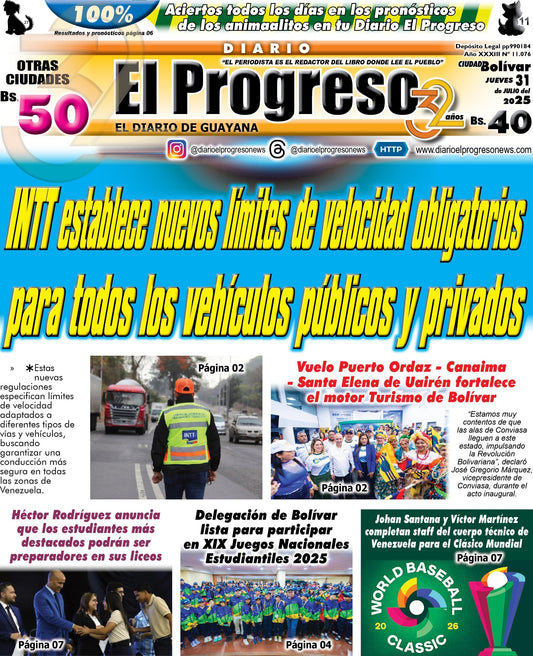 TITULARES DIARIO EL PROGRESO EDICIÓN JUEVES 31 DE JULIO DE 2025