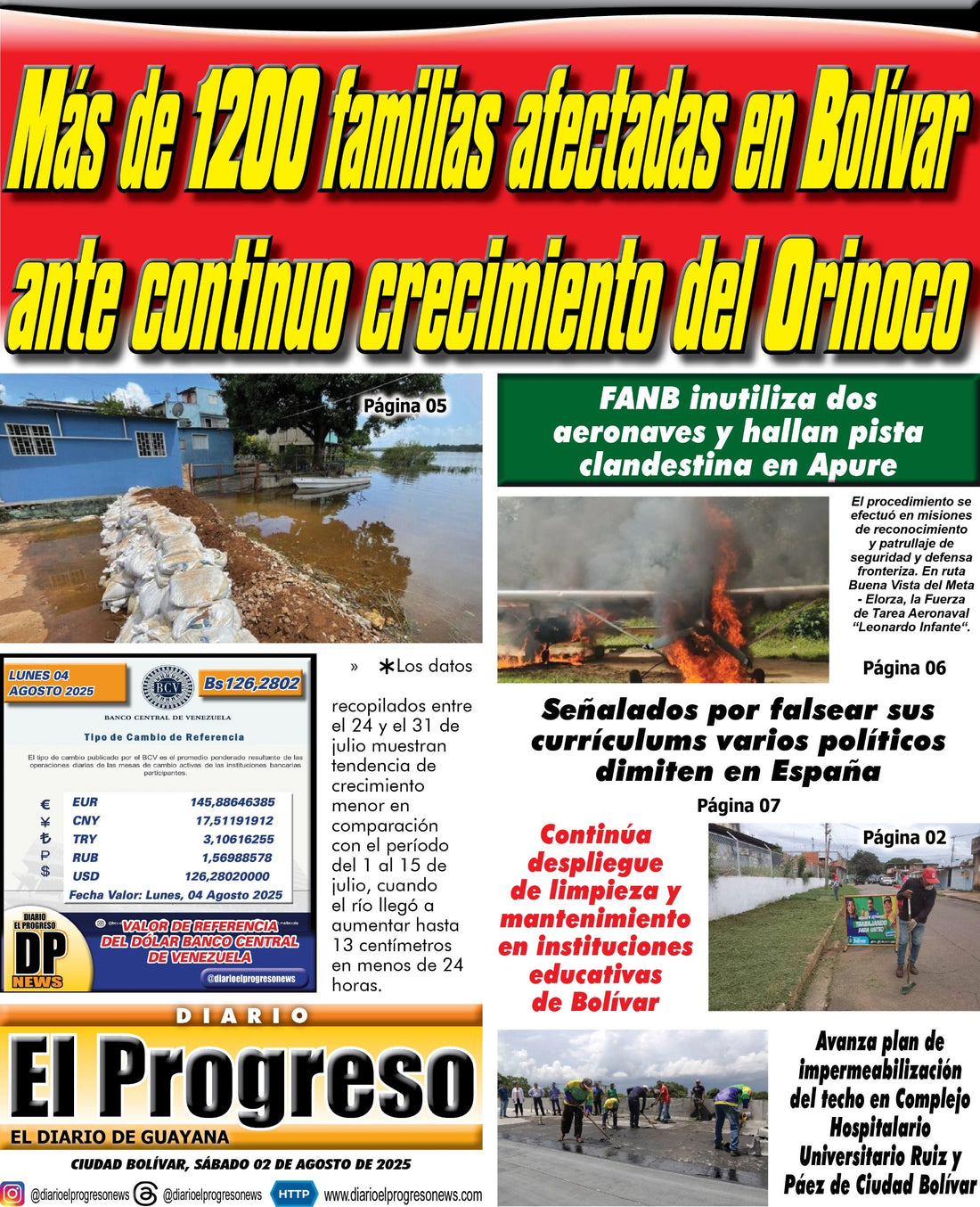 TITULARES DIARIO EL PROGRESO  EDICIÓN SÁBADO 02 DE AGOSTO DE 2025