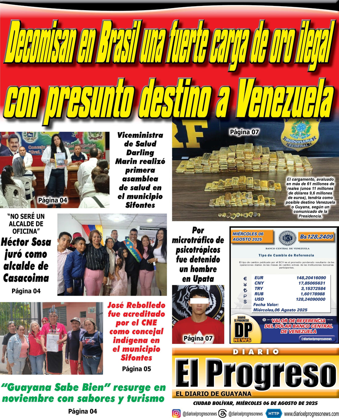 TITULARES DIARIO EL PROGRESO  EDICIÓN MIÉRCOLES 06 DE AGOSTO DE 2025
