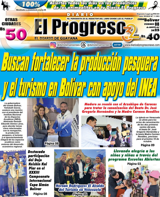 TITULARES DIARIO EL PROGRESO  EDICIÓN VIERNES 08 DE AGOSTO DE 2025