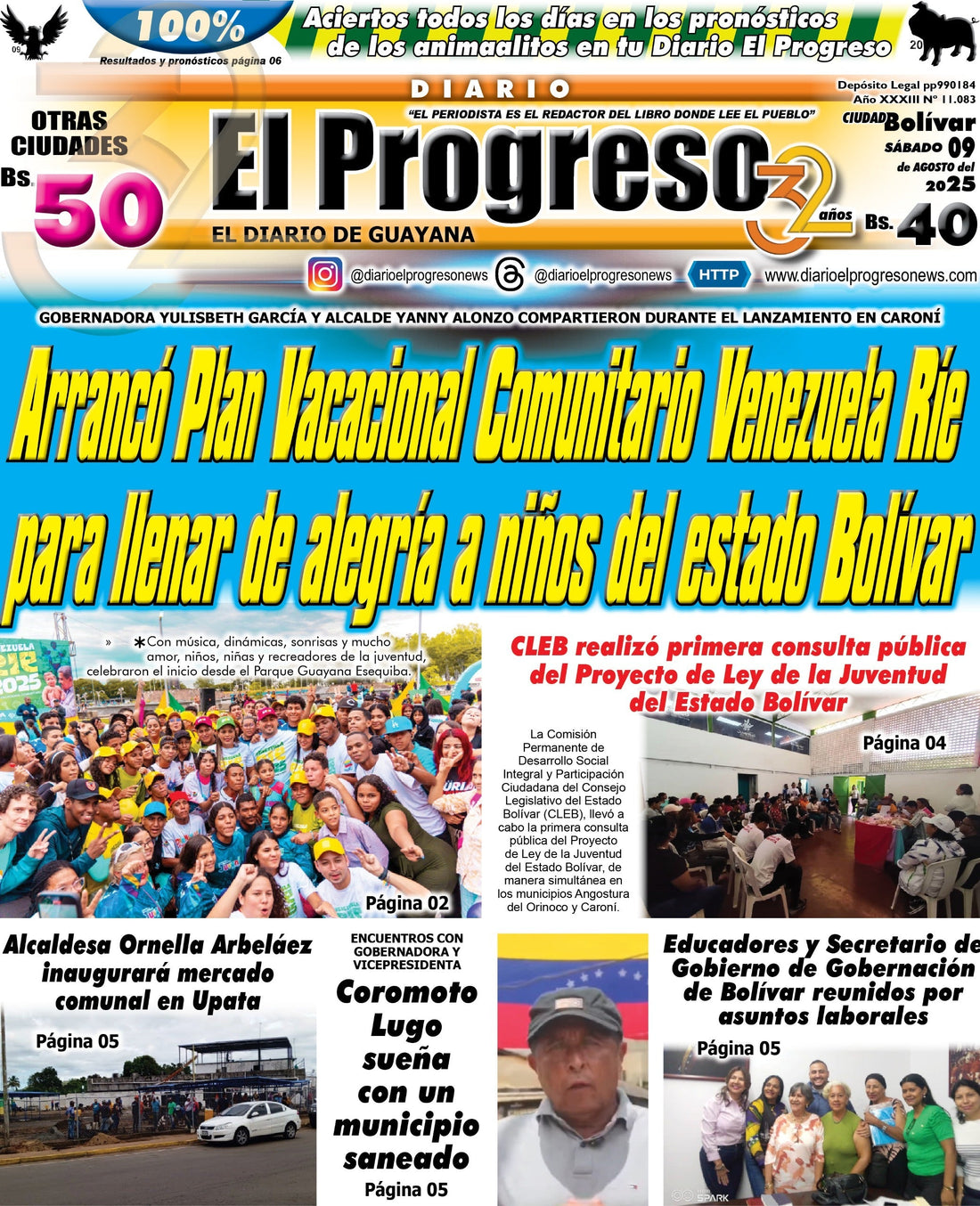 TITULARES DIARIO EL PROGRESO  EDICIÓN SÁBADO 09 DE AGOSTO DE 2025