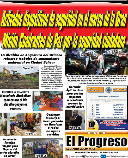 TITULARES DIARIO EL PROGRESO  EDICIÓN LUNES 11 DE AGOSTO DE 2025