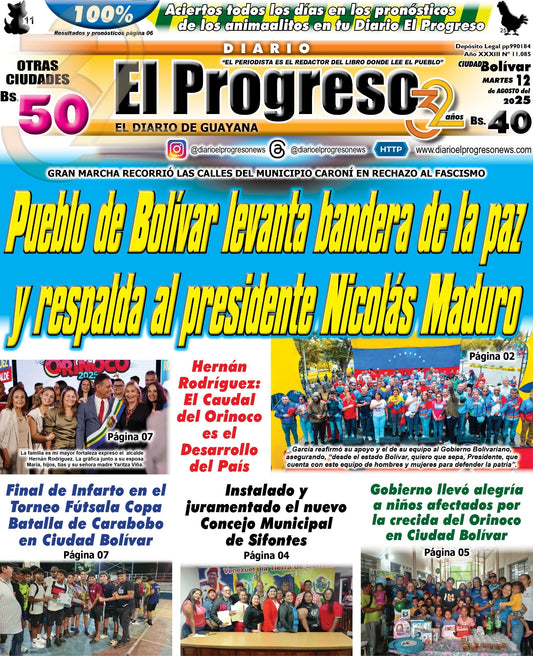 TITULARES DIARIO EL PROGRESO  EDICIÓN MARTES 12 DE AGOSTO DE 2025