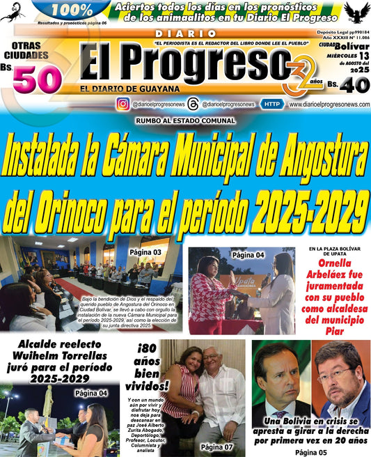 TITULARES DIARIO EL PROGRESO  EDICIÓN MIÉRCOLES 13 DE AGOSTO DE 2025