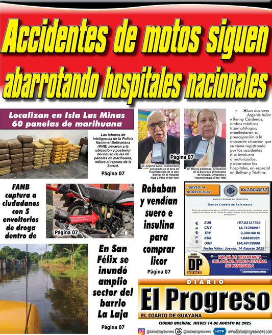 TITULARES DIARIO EL PROGRESO  EDICIÓN JUEVES 14 DE AGOSTO DE 2025