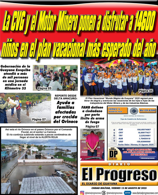 TITULARES DIARIO EL PROGRESO  EDICIÓN VIERNES 15 DE AGOSTO DE 2025