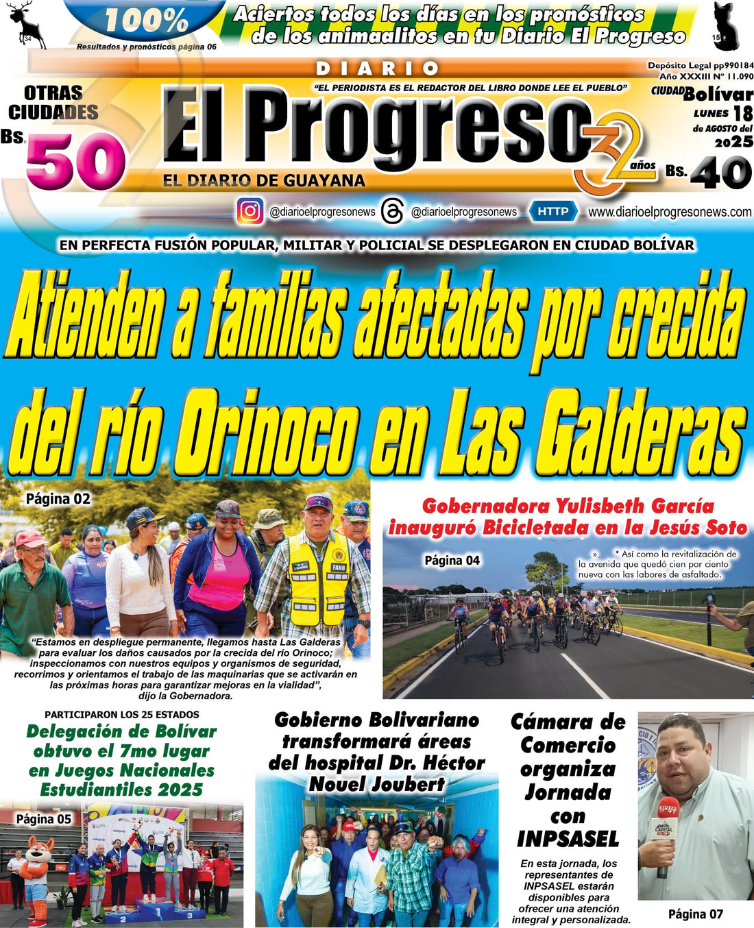 TITULARES DIARIO EL PROGRESO  EDICIÓN LUNES 18 DE AGOSTO DE 2025