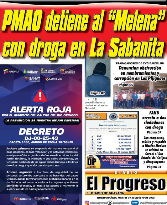 TITULARES DIARIO EL PROGRESO  EDICIÓN MARTES 19 DE AGOSTO DE 2025