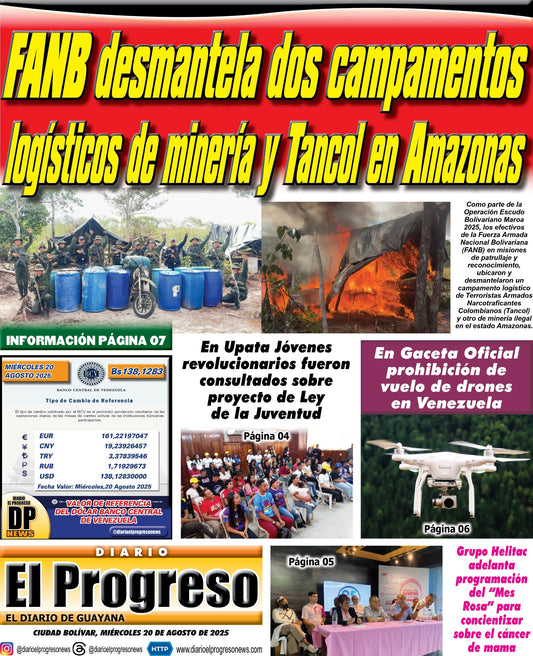 TITULARES DIARIO EL PROGRESO  EDICIÓN MIÉRCOLES 20 DE AGOSTO DE 2025