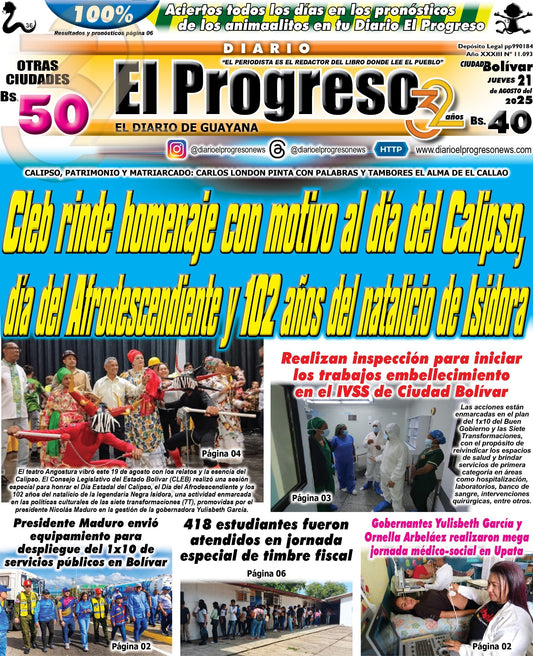 TITULARES DIARIO EL PROGRESO  EDICIÓN JUEVES 21 DE AGOSTO DE 2025