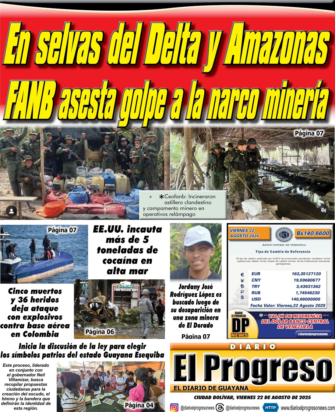 TITULARES DIARIO EL PROGRESO  EDICIÓN VIERNES 22 DE AGOSTO DE 2025