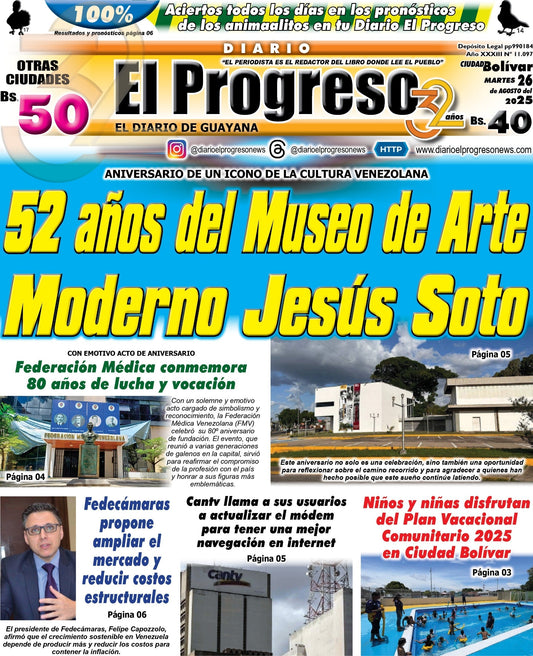 TITULARES DIARIO EL PROGRESO  EDICIÓN MARTES 26 DE AGOSTO DE 2025