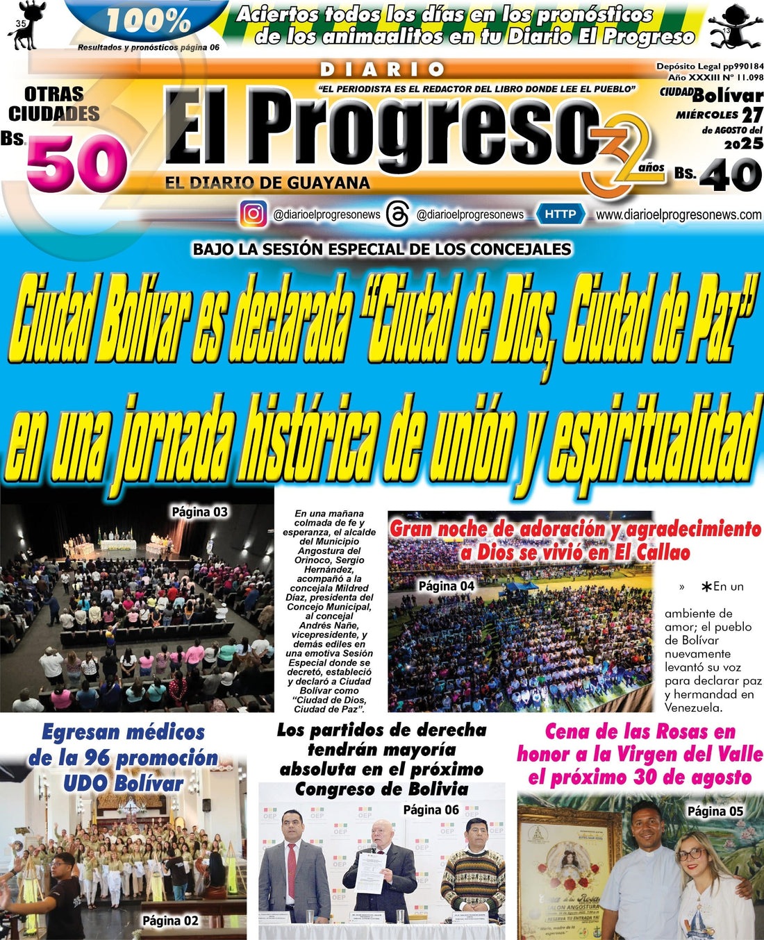 TITULARES DIARIO EL PROGRESO  EDICIÓN MIÉRCOLES 27 DE AGOSTO DE 2025