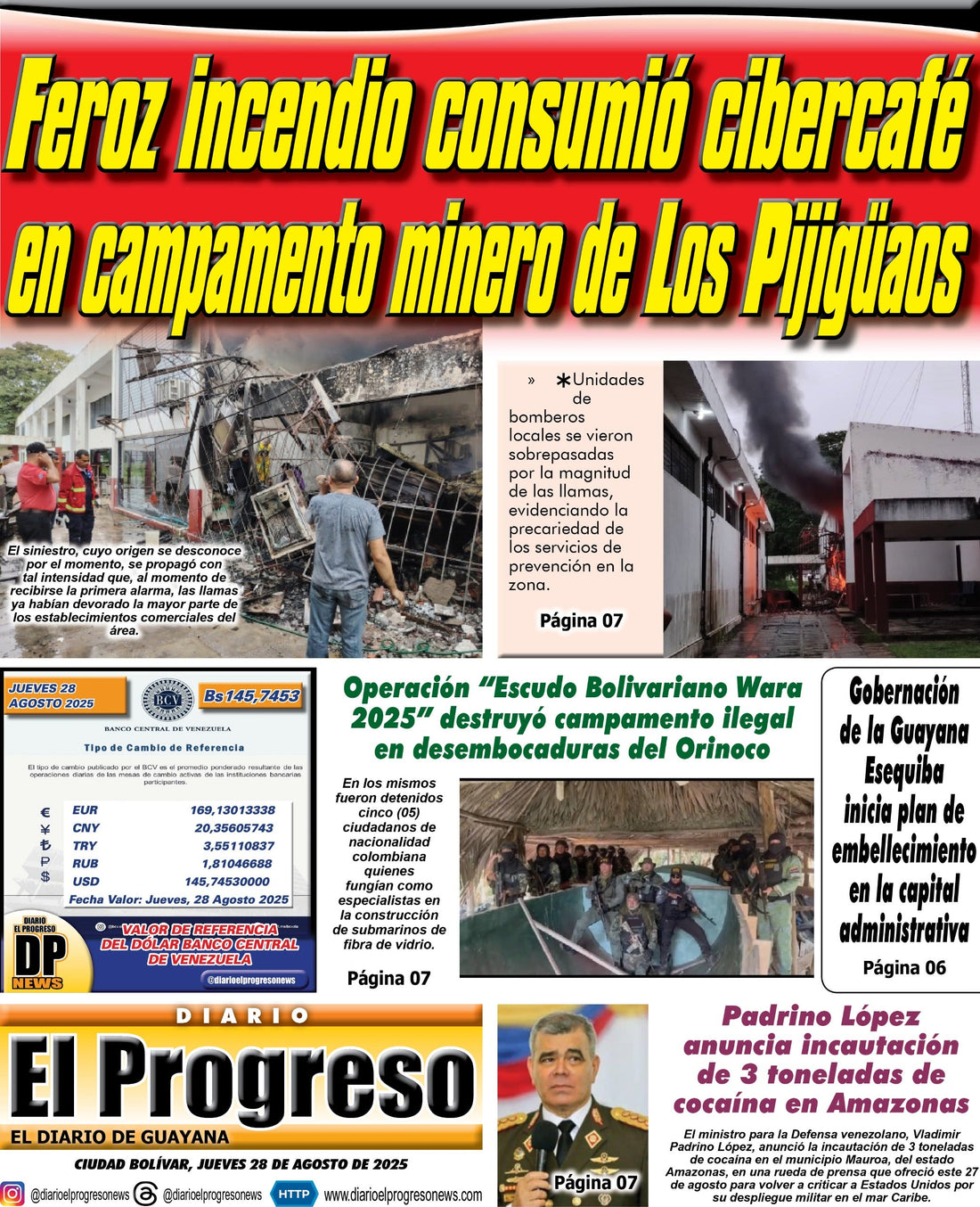 TITULARES DIARIO EL PROGRESO  EDICIÓN JUEVES 28 DE AGOSTO DE 2025