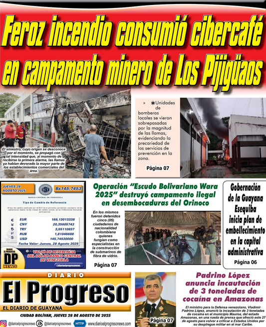 TITULARES DIARIO EL PROGRESO  EDICIÓN JUEVES 28 DE AGOSTO DE 2025
