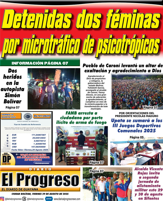 TITULARES DIARIO EL PROGRESO  EDICIÓN VIERNES 29 DE AGOSTO DE 2025