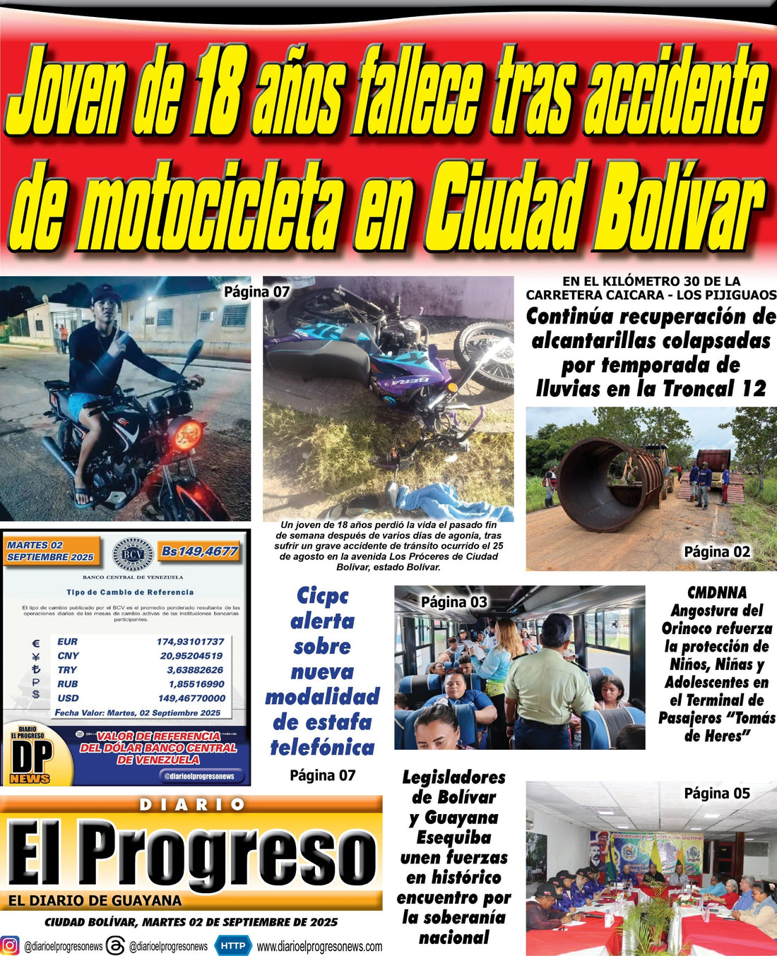 TITULARES DIARIO EL PROGRESO  EDICIÓN MARTES 02 DE SEPTIEMBRE DE 2025