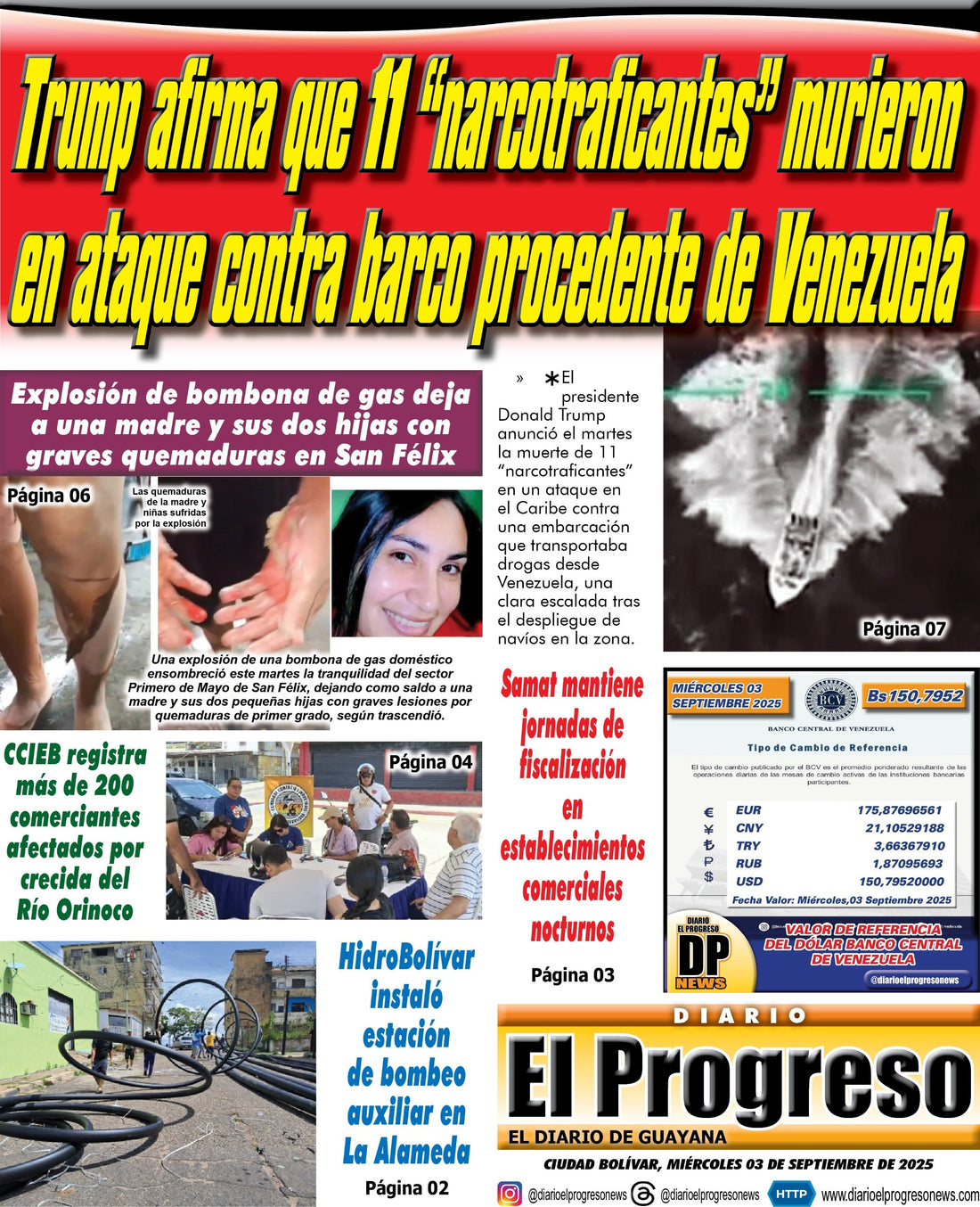 TITULARES DIARIO EL PROGRESO  EDICIÓN MIÉRCOLES 03 DE SEPTIEMBRE DE 2025