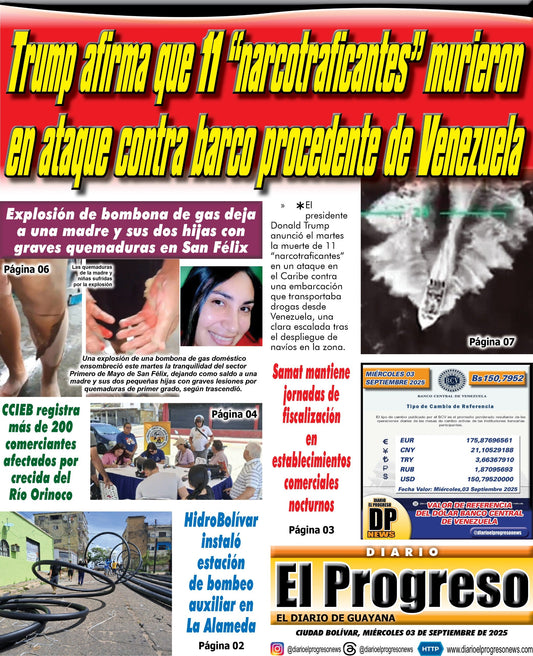 TITULARES DIARIO EL PROGRESO  EDICIÓN MIÉRCOLES 03 DE SEPTIEMBRE DE 2025