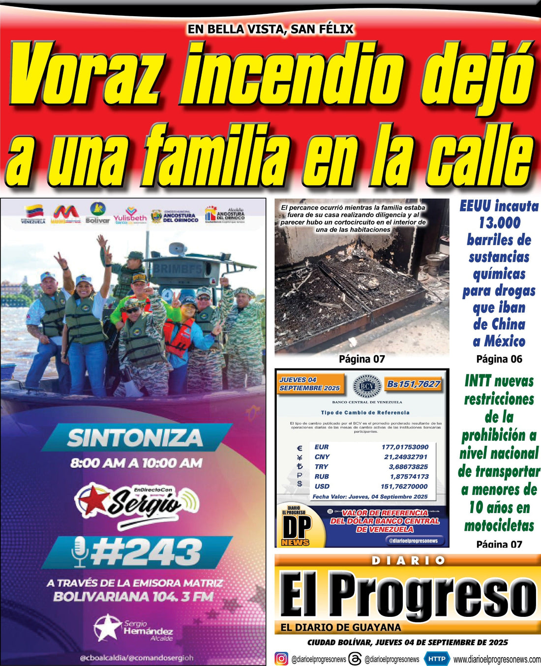 TITULARES DIARIO EL PROGRESO  EDICIÓN JUEVES 04 DE SEPTIEMBRE DE 2025