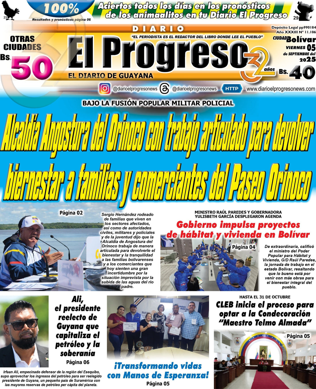 TITULARES DIARIO EL PROGRESO  EDICIÓN VIERNES 05 DE SEPTIEMBRE DE 2025