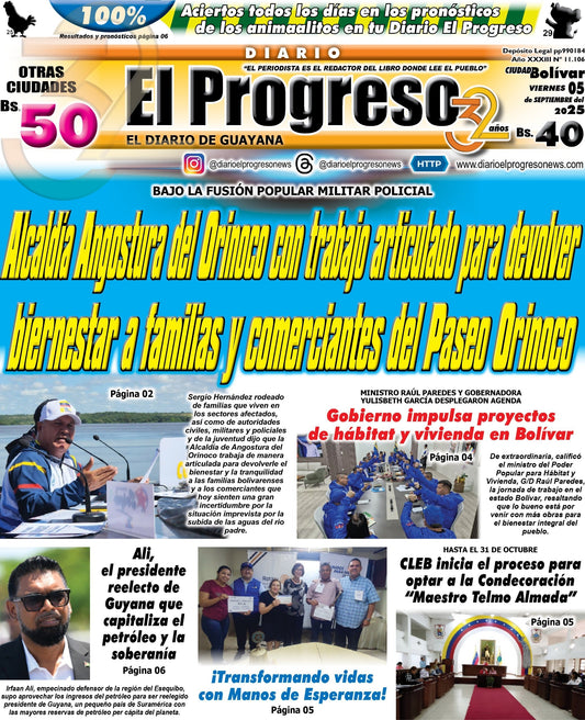 TITULARES DIARIO EL PROGRESO  EDICIÓN VIERNES 05 DE SEPTIEMBRE DE 2025