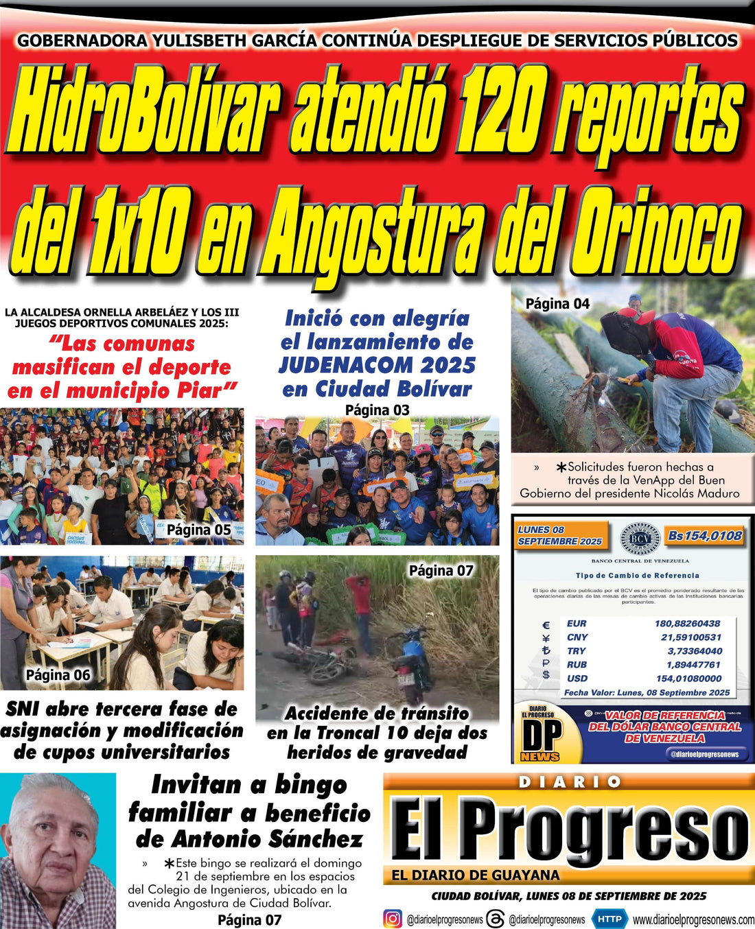 TITULARES DIARIO EL PROGRESO  EDICIÓN LUNES 08 DE SEPTIEMBRE DE 2025