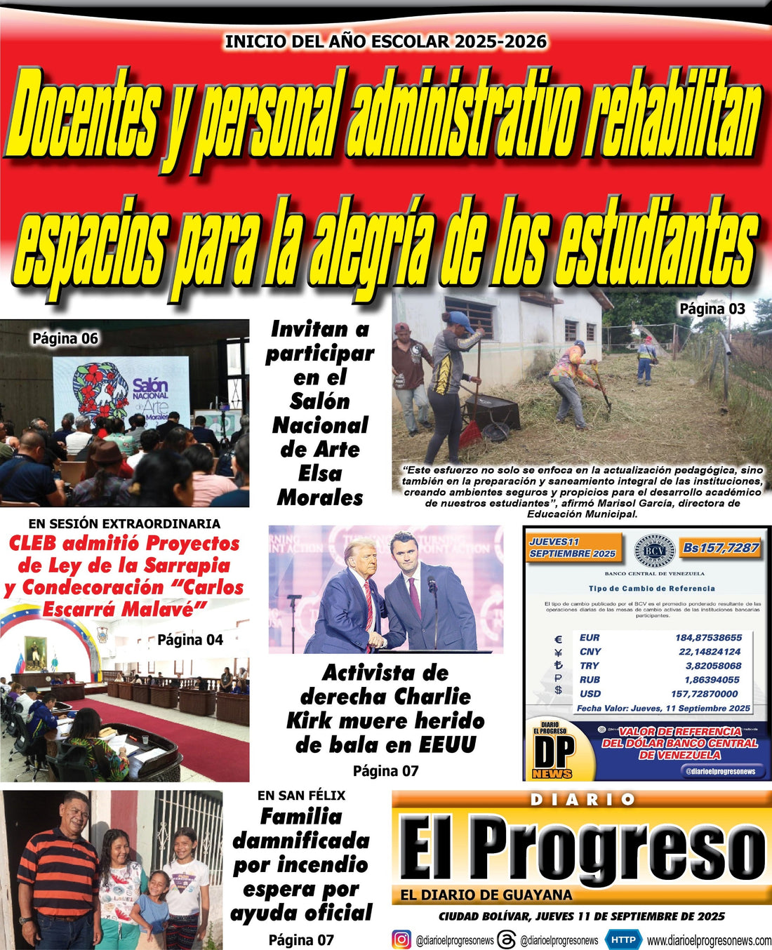 TITULARES DIARIO EL PROGRESO  EDICIÓN JUEVES 11 DE SEPTIEMBRE DE 2025