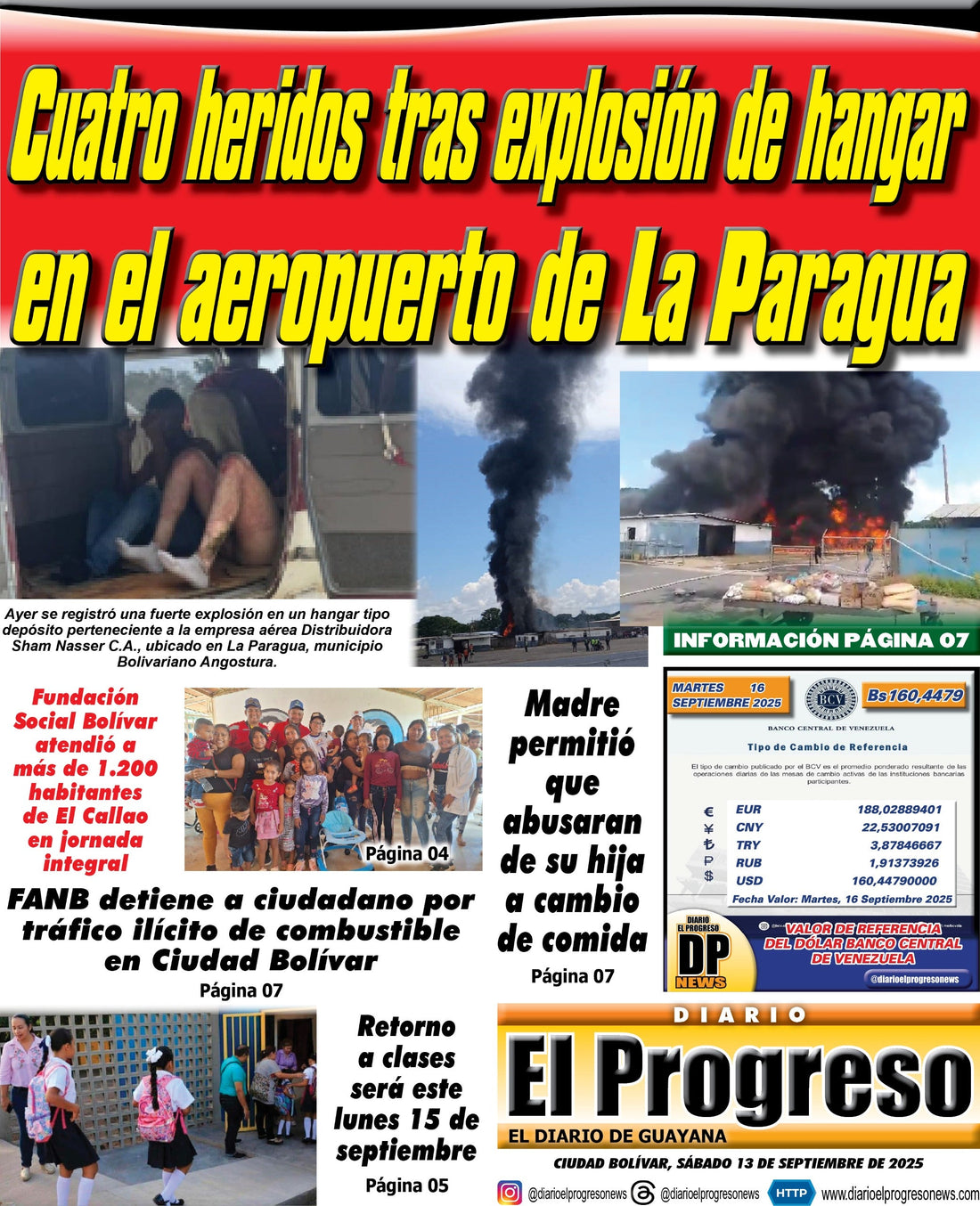 TITULARES DIARIO EL PROGRESO  EDICIÓN SÁBADO 13 DE SEPTIEMBRE DE 2025