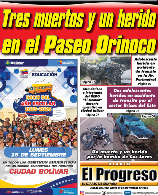 TITULARES DIARIO EL PROGRESO  EDICIÓN LUNES 15 DE SEPTIEMBRE DE 2025