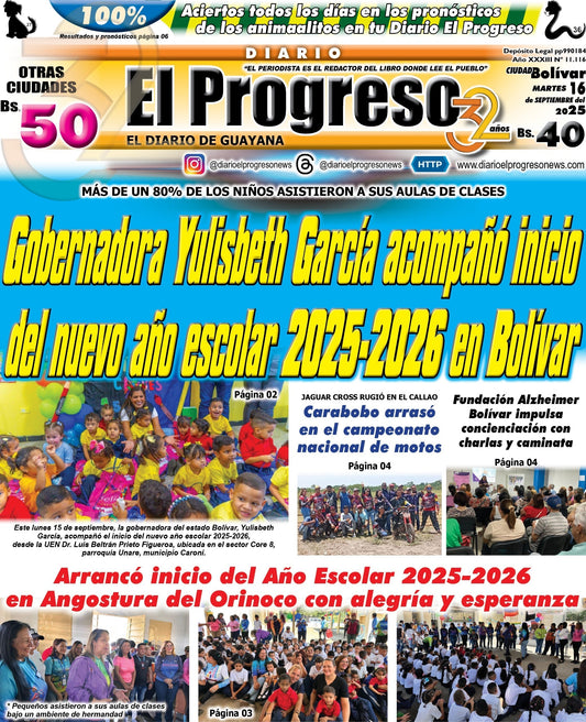TITULARES DIARIO EL PROGRESO  EDICIÓN MARTES 16 DE SEPTIEMBRE DE 2025