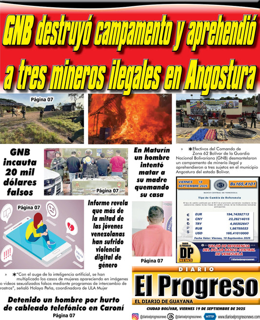 TITULARES DIARIO EL PROGRESO  EDICIÓN VIERNES 19 DE SEPTIEMBRE DE 2025