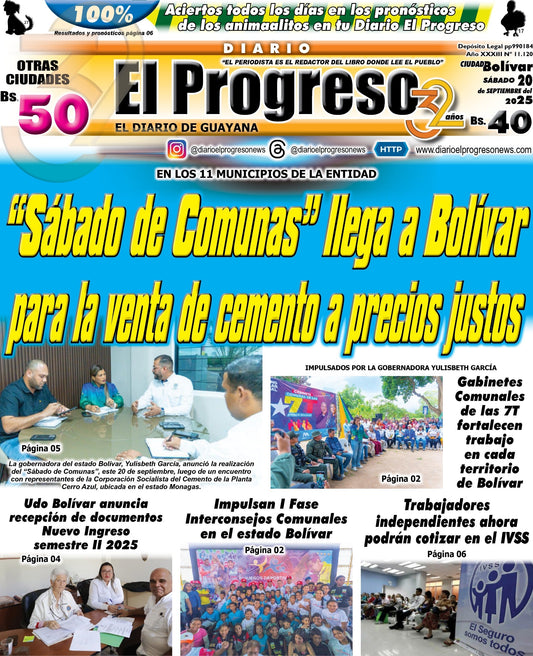 TITULARES DIARIO EL PROGRESO  EDICIÓN SÁBADO 20 DE SEPTIEMBRE DE 2025