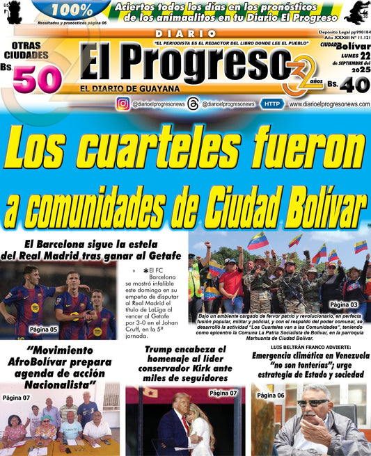 TITULARES DIARIO EL PROGRESO  EDICIÓN LUNES 22 DE SEPTIEMBRE DE 2025