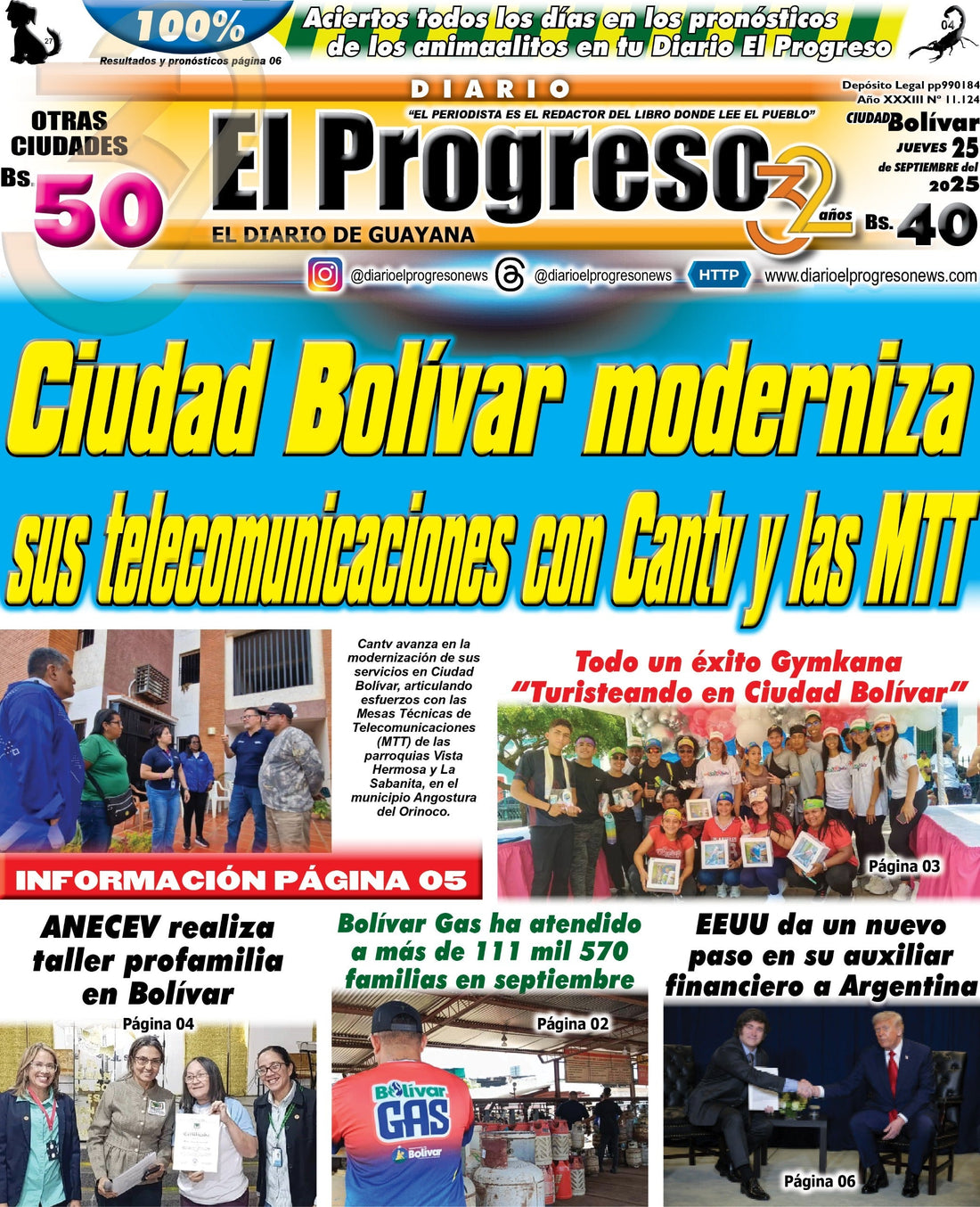 TITULARES DIARIO EL PROGRESO  EDICIÓN JUEVES 25 DE SEPTIEMBRE DE 2025