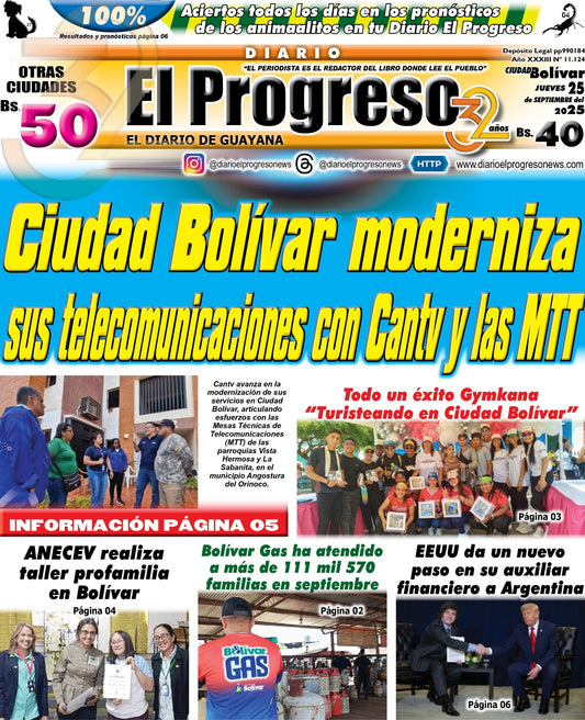 TITULARES DIARIO EL PROGRESO  EDICIÓN JUEVES 25 DE SEPTIEMBRE DE 2025