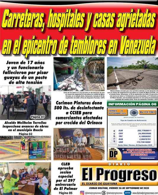 TITULARES DIARIO EL PROGRESO  EDICIÓN VIERNES 26 DE SEPTIEMBRE DE 2025