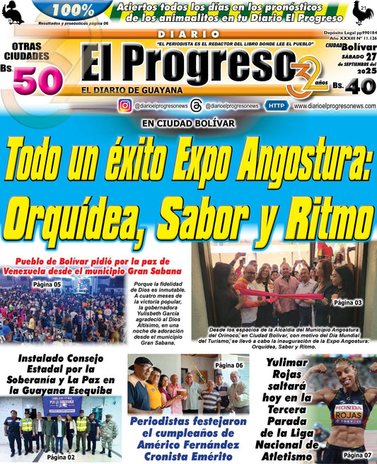 TITULARES DIARIO EL PROGRESO  EDICIÓN SÁBADO 27 DE SEPTIEMBRE DE 2025