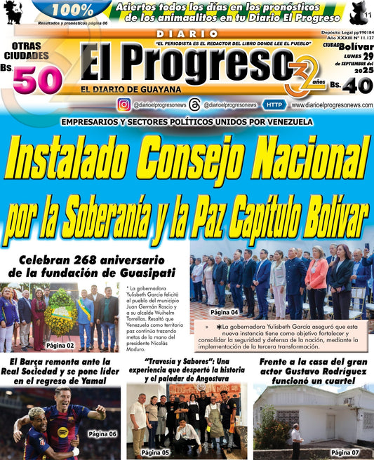 TITULARES DIARIO EL PROGRESO  EDICIÓN LUNES 29 DE SEPTIEMBRE DE 2025