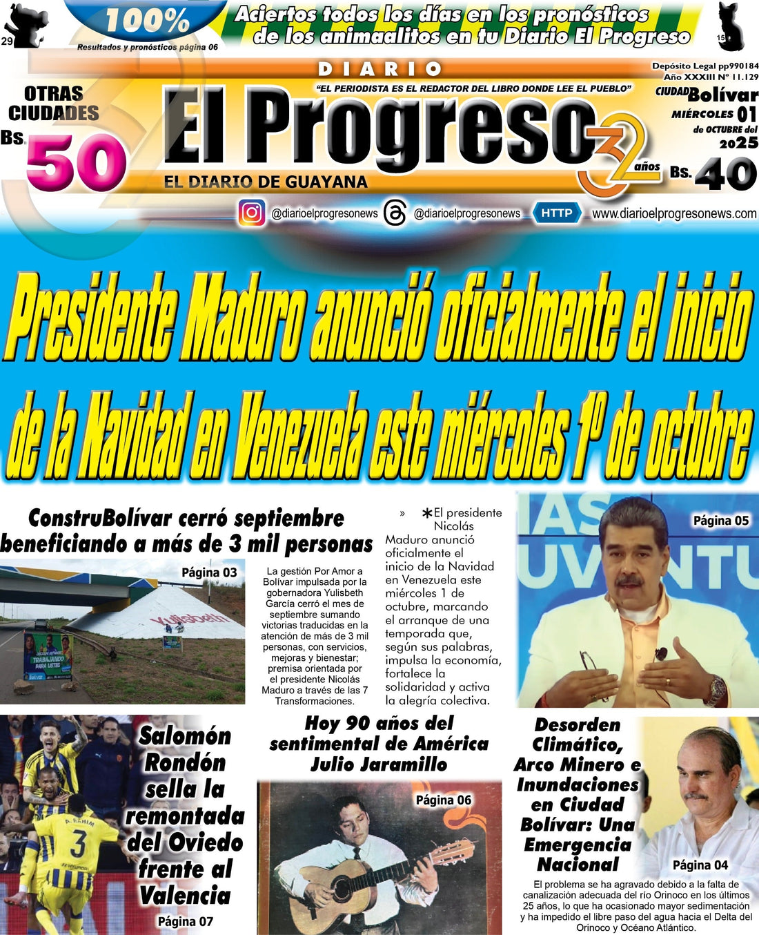 TITULARES DIARIO EL PROGRESO  EDICIÓN MIÉRCOLES 01 DE OCTUBRE DE 2025