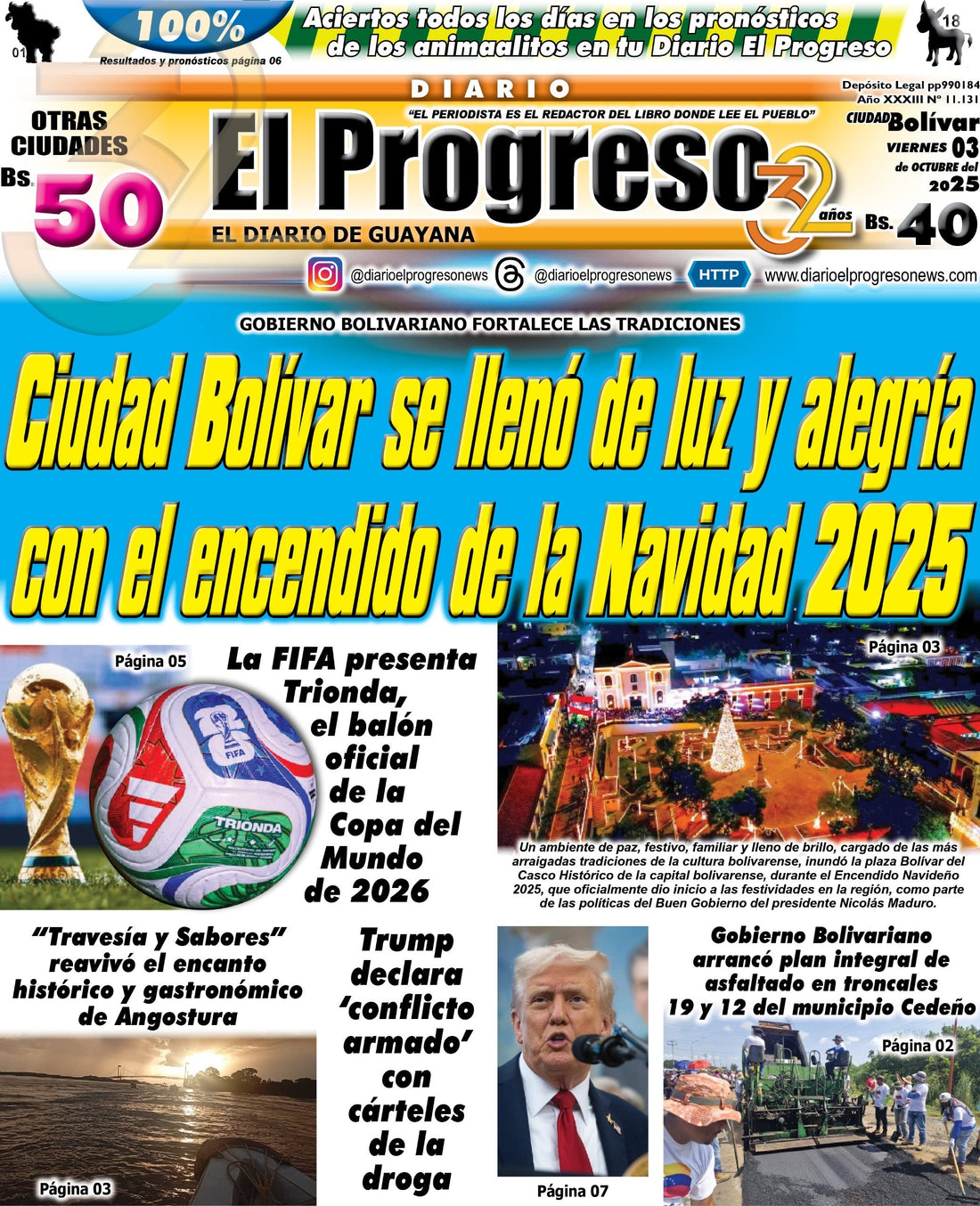 TITULARES DIARIO EL PROGRESO  EDICIÓN VIERNES 03 DE OCTUBRE DE 2025