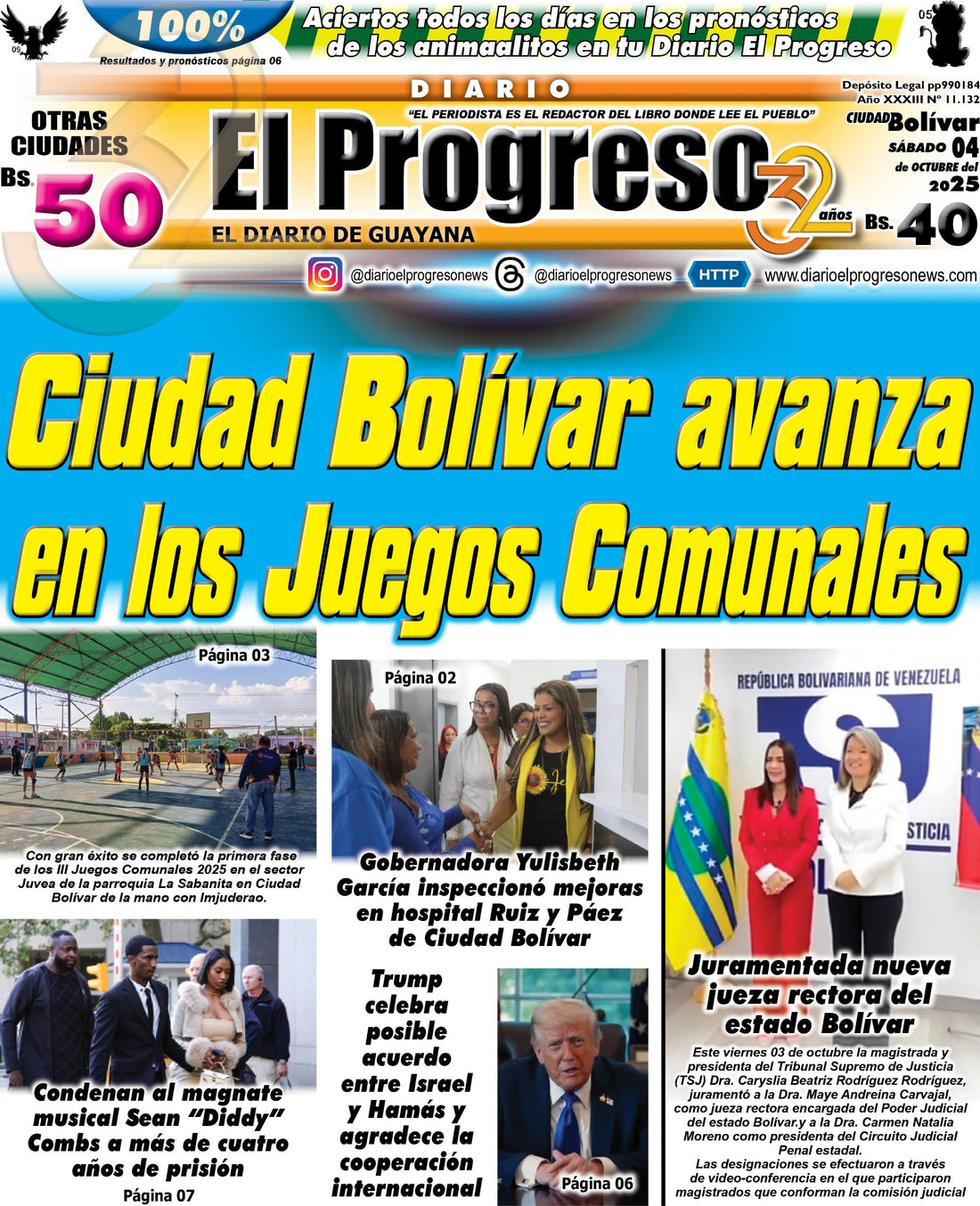 TITULARES DIARIO EL PROGRESO  EDICIÓN SÁBADO 04 DE OCTUBRE DE 2025
