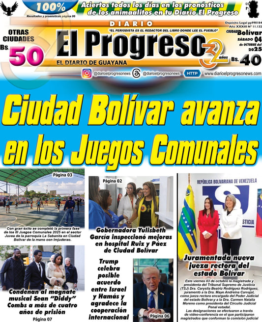 TITULARES DIARIO EL PROGRESO  EDICIÓN SÁBADO 04 DE OCTUBRE DE 2025