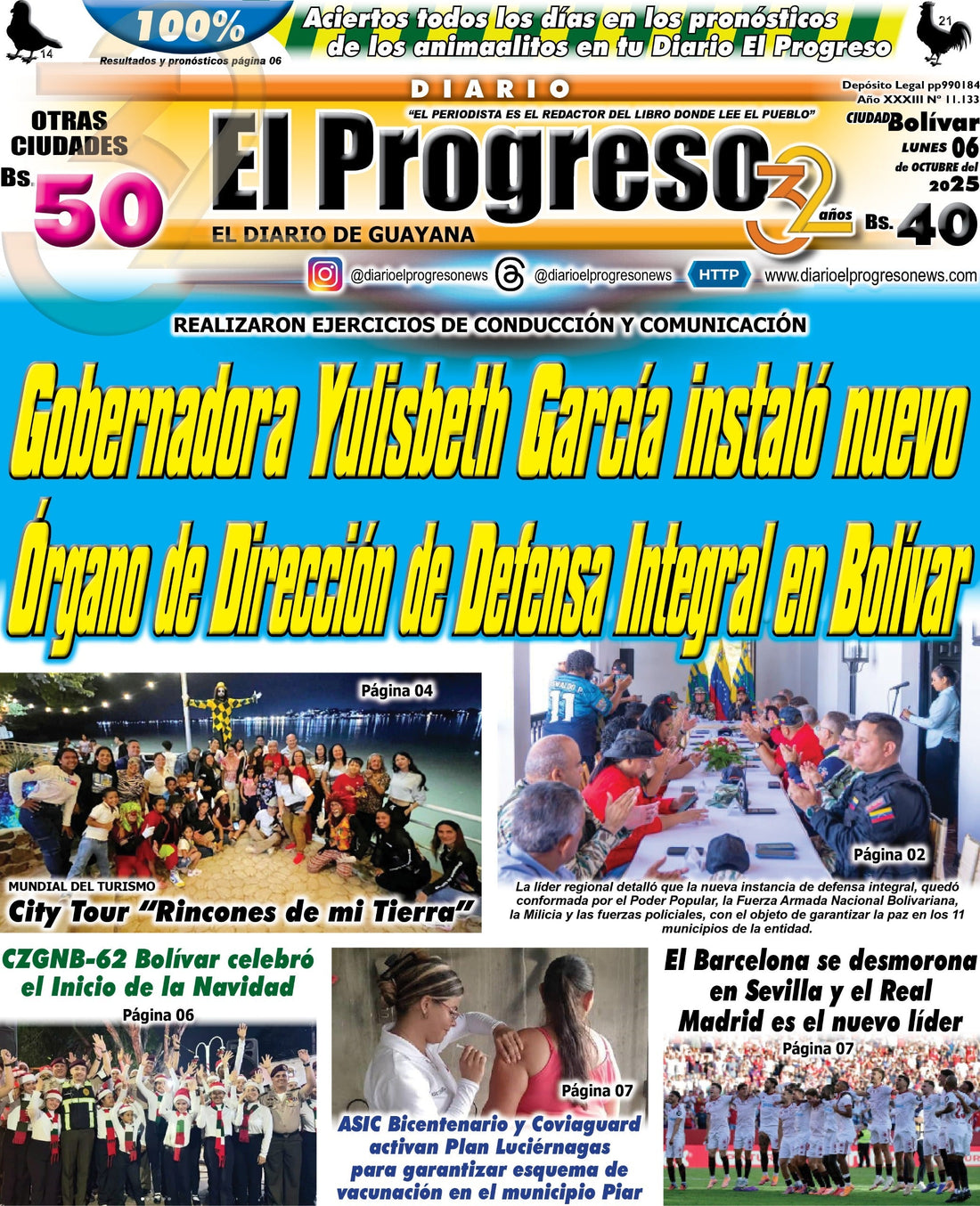TITULARES DIARIO EL PROGRESO  EDICIÓN LUNES 06 DE OCTUBRE DE 2025