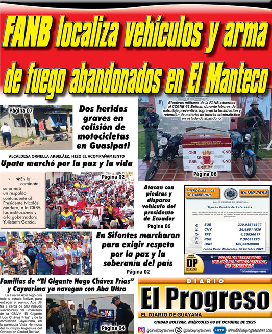 TITULARES DIARIO EL PROGRESO  EDICIÓN MIÉRCOLES 08 DE OCTUBRE DE 2025