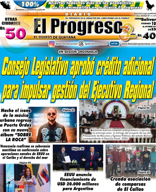 TITULARES DIARIO EL PROGRESO  EDICIÓN VIERNES 10 DE OCTUBRE DE 2025