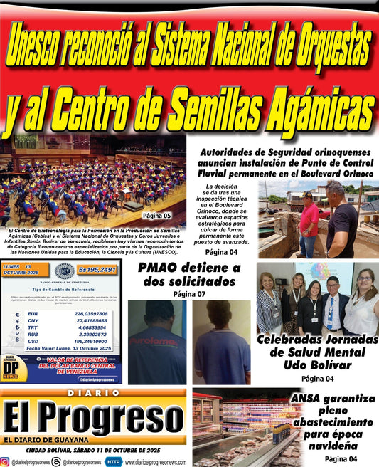 TITULARES DIARIO EL PROGRESO  EDICIÓN SÁBADO 11 DE OCTUBRE DE 2025