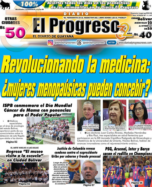 TITULARES DIARIO EL PROGRESO  EDICIÓN MIÉRCOLES 22 DE OCTUBRE DE 2025