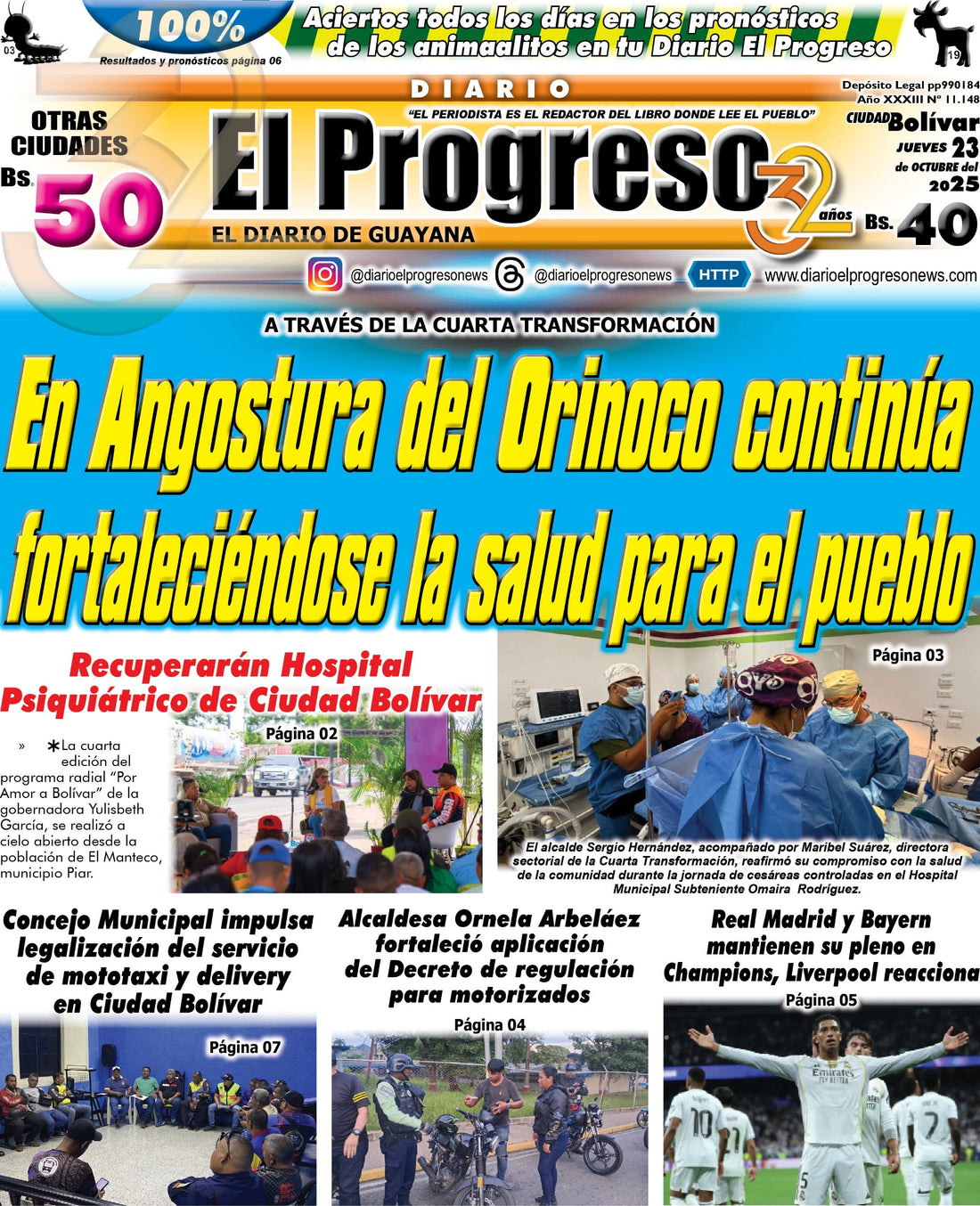 TITULARES DIARIO EL PROGRESO  EDICIÓN JUEVES 23 DE OCTUBRE DE 2025